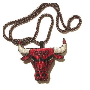 Double sided 3D beaded Chicago bulls necklace